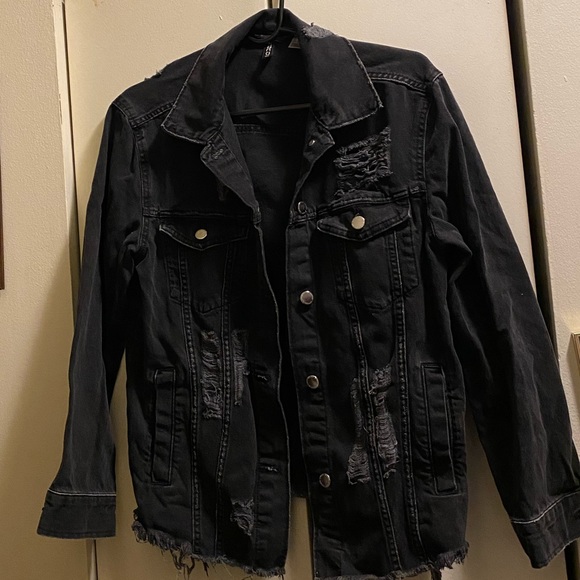 H&M Jackets & Blazers - H&M Distressed Black Jean Jacket